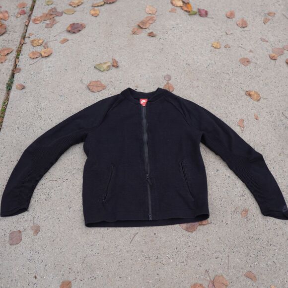 Nike Tech Pack Knit Full Zip Bomber Jacket Black Mens M Water Repellent - Picture 2 of 16